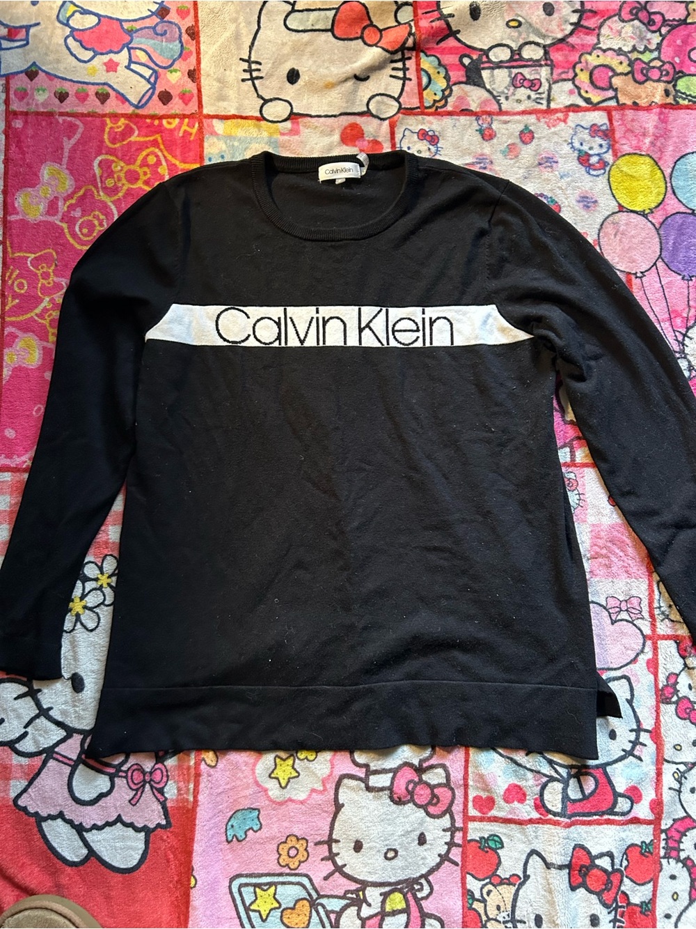 Calvin Klein Black Crewneck Sweater with White Logo Band